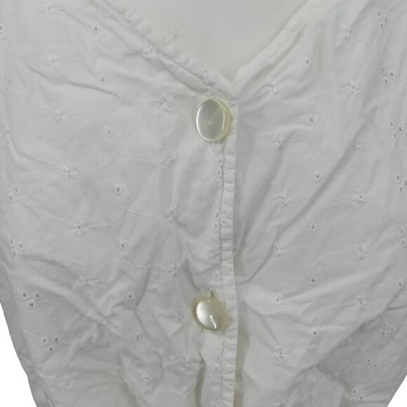 Vintage Stefano Cropped Eyelet Lace Tie Front Short Sleeve Blouse Size M Top 90s - Picture 8 of 11